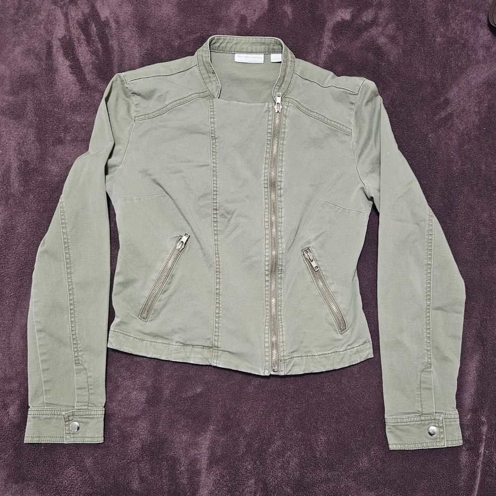 New York & Company Green Utility Jacket with Stand-Up Collar